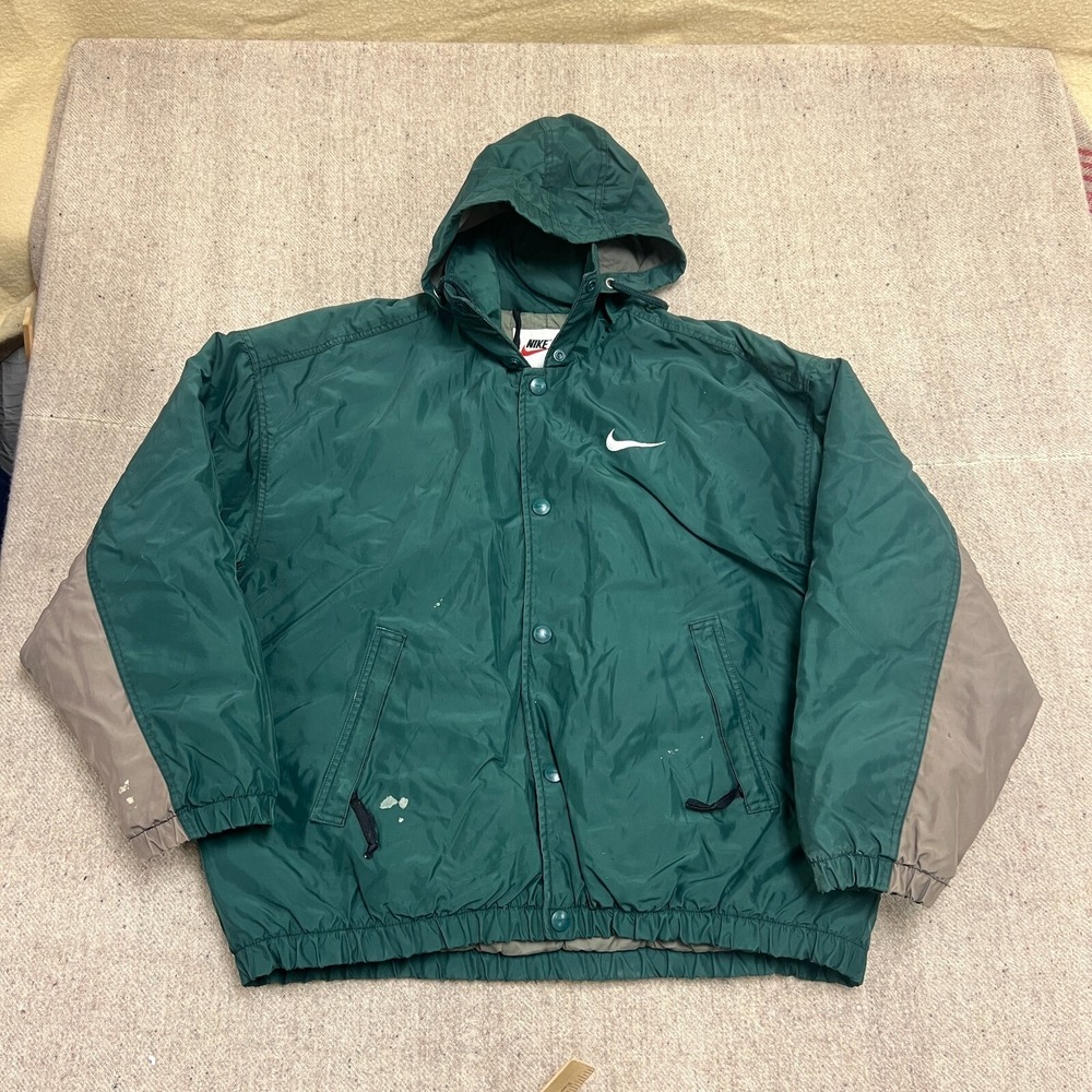 Vintage Nike Jacket Mens Large Green 1990s Spell Out Check Swoosh